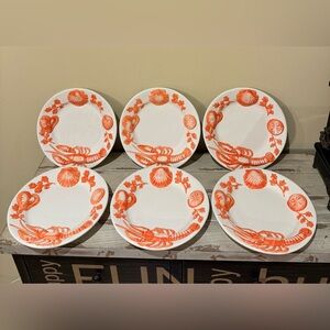 Vintage Majolica Lobster Seashell Hand-Painted Plates Set of 6 Nautical Coastal